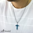thumbnail image 4 of 555Jewelry Stainless Steel Cross Necklace for Men, Grooved Half Dome Shape Matte Cross & Polished Border Religious Crucifix Cross Pendant for Men & Women, Silver/Blue, 16 Inches Box Chain, 4 of 7