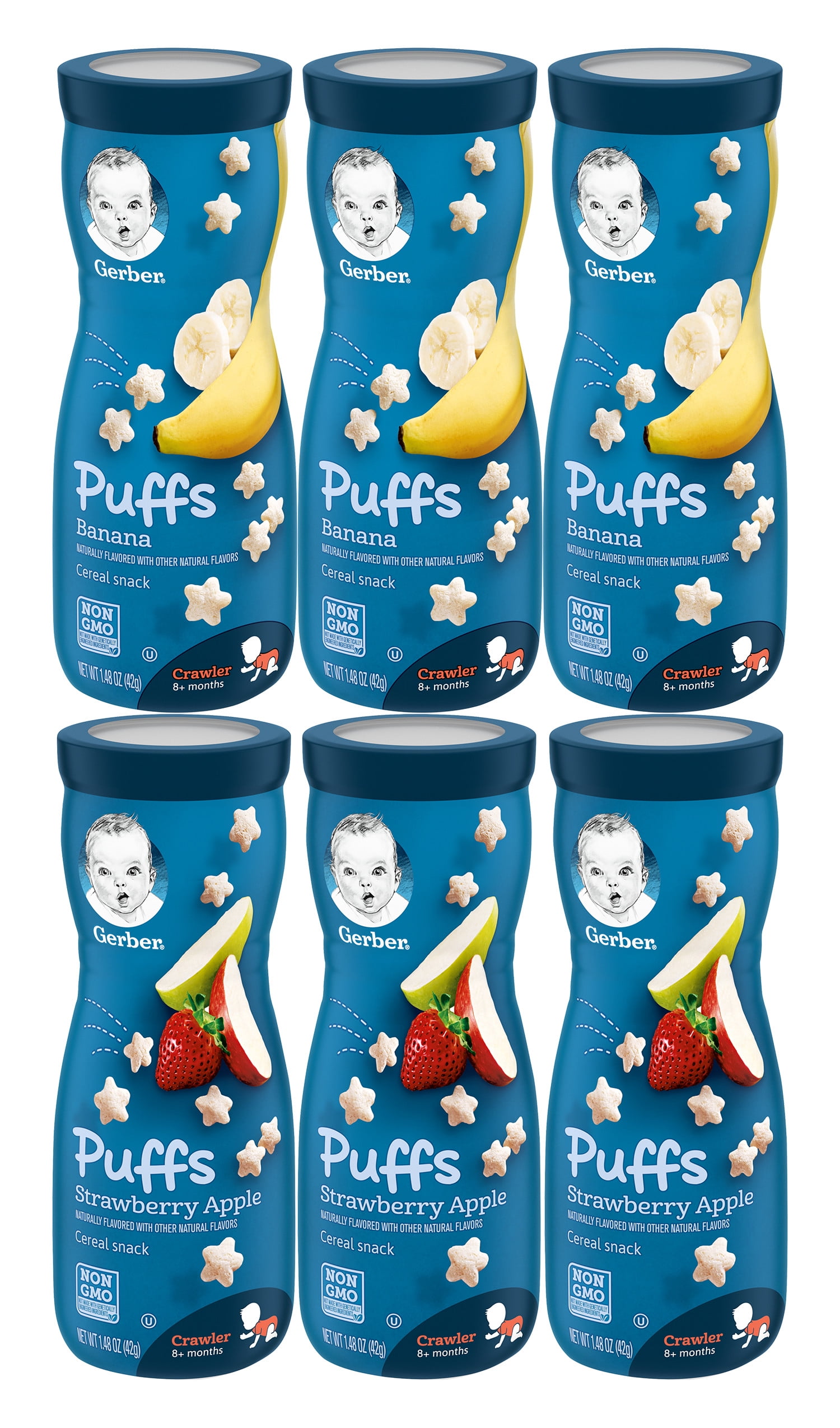 (Pack of 6) Gerber Puffs Variety Pack, 3 Banana & 3 Strawberry Apple, 1.48 oz each