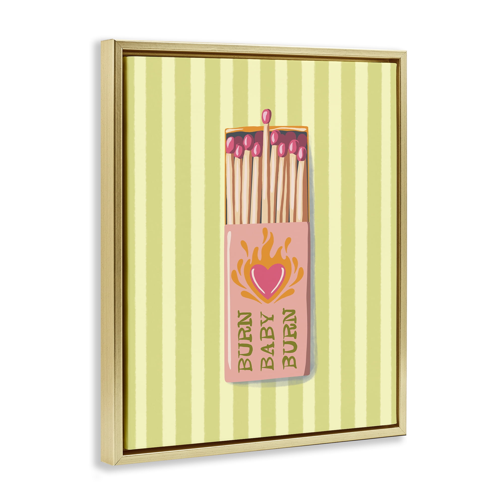 Burn Baby Matches Gold Framed Floater Canvas Wall Art, design by Elyse Anastacia
