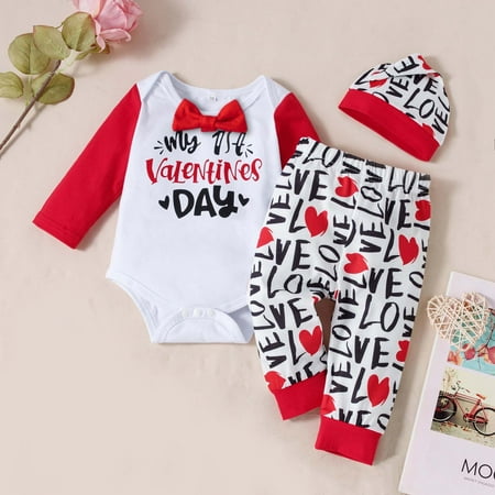 

Augper Baby Girl Clothes Long Sleeve Fall Winter Clearance Spring Autumn Baby Girls Valentine s Day Long Sleeve Shirt Romper With Bow Tie And Love Printed Trousers Suit