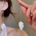 thumbnail image 3 of Long Tree Leaf Dangle Drop Earrings for Women Gold-Toned Link Chain Tassel Leaves Dangling Statement Earring Dainty Fish Hook Fashion Holiday Party Jewelry, 3 of 6