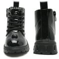thumbnail image 2 of DADAWEN Toddler Boys Girls Combat Boots Ankle Boots Kid Unisex Shoes Black/Glossy leather 13 Little Kid, 2 of 6