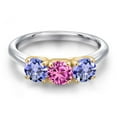 thumbnail image 3 of Gem Stone King 925 Silver and 10K Yellow Gold Pink Created Sapphire and Blue Tanzanite Engagement Ring for Women | 1.47 Cttw | Round 5MM | Gemstone September Birthstone | Size 6, 3 of 6