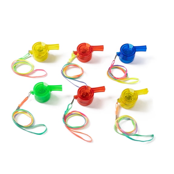 Way To Celebrate Light Up Flashing Whistle Party Favors, 6 Count LED Whistles with Lanyard