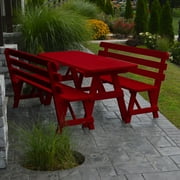 A & L Furniture Yellow Pine Couples Picnic Table with 2 Backed Benches