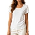 thumbnail image 2 of SSZMDLB Women T-Shirts Short Sleeve Scoop Neck Summer Tops Basic Tee Shirt Comfy Casual Everyday Wear Workout Clothes, White M, 2 of 5
