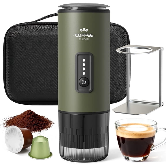 GVODE Portable Espresso Machine, Self-Heating 3-in-1 Portable Coffee Maker, 20 Bar Electric Travel Espresso Maker for Capsules & Ground Coffee, Green
