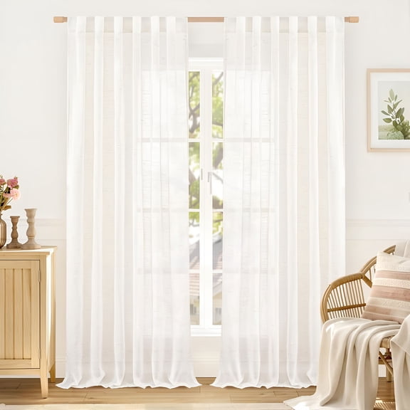 AUQ Natural Linen Semi Sheer Curtains 84 Inches Long 2 Panels,Living Room Linen Textured Light Filtering Drapes Back Tab and Rod Pocket Neutral Window Panels for Bedroom/Sliding Door,52 X 84 Inch