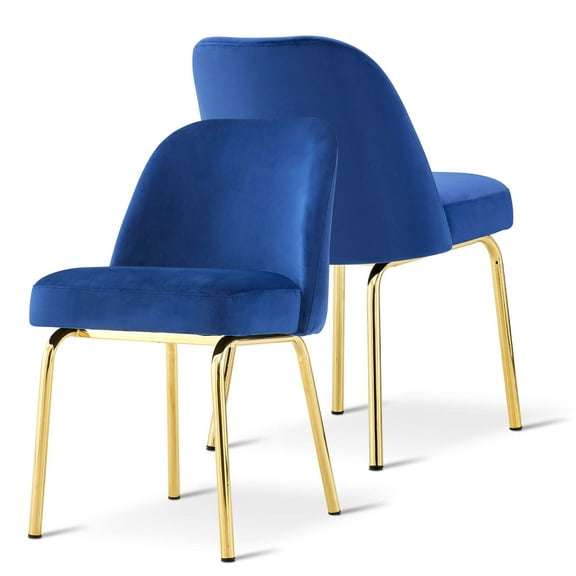 Ivinta Velvet Finish Upholstered Dining Chair Sets of 2, Mid Century Velvet Fabric Metal Legs Chair for Kitchen (Blue)