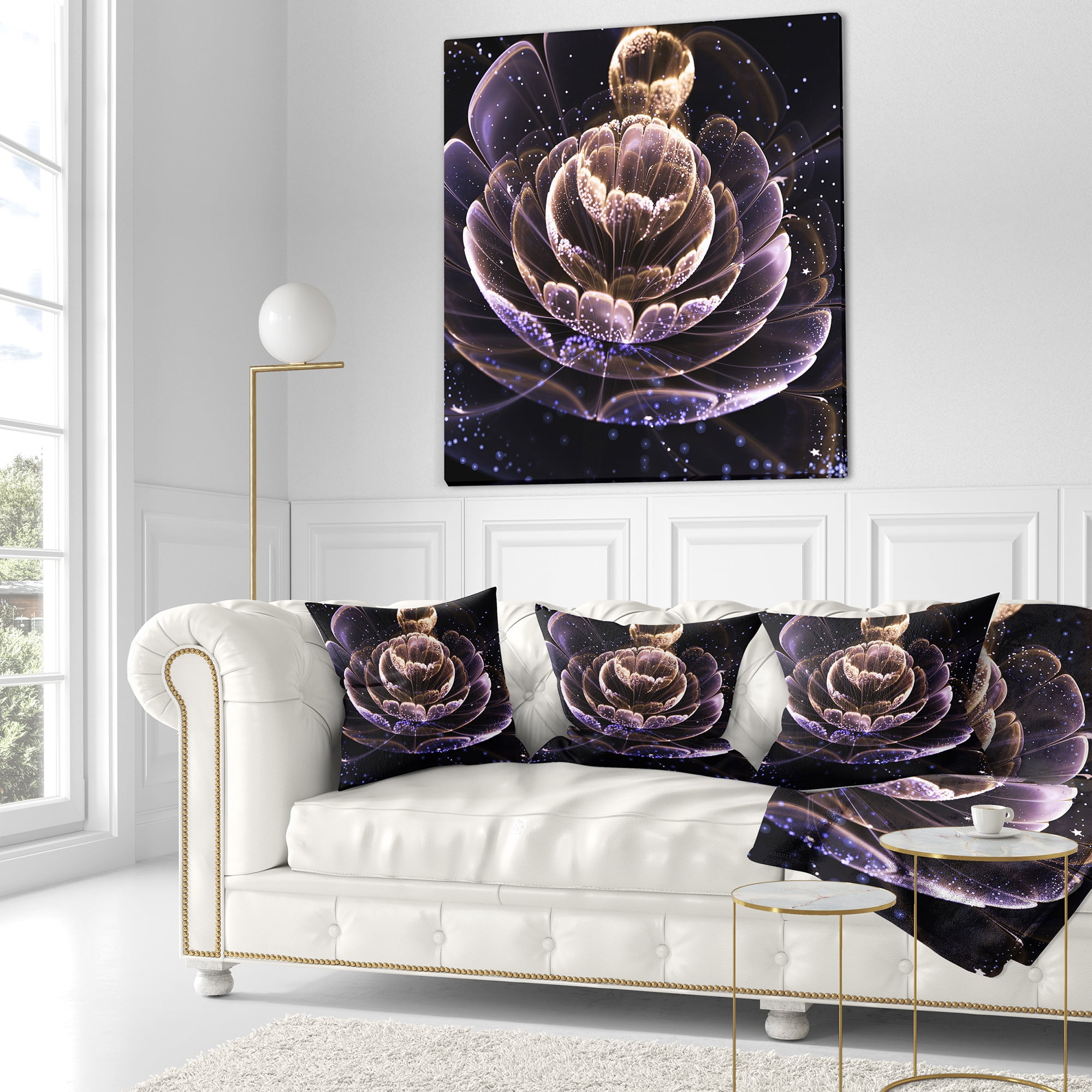 Designart Purple Ideal Fractal Flower with Pollen - Floral Throw Pillow - 18x18