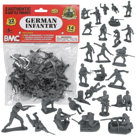 BMC CTS WW2 German Infantry Plastic Army Men - 32pc Gray Soldier Figures