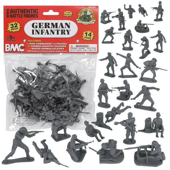 BMC CTS WW2 German Infantry Plastic Army Men - 32pc Gray Soldier Figures