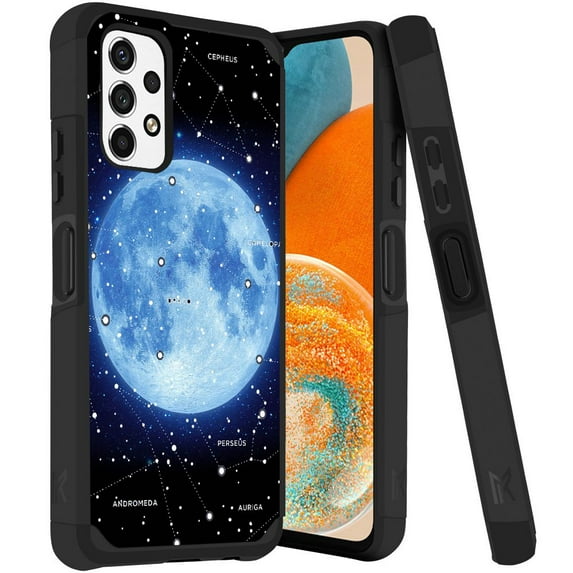 ANJ+ Rugged Dual Layered Shockproof Slim Hybrid Case + Tempered Glass Cover Compatible with Samsung Galaxy A23 5G - Blue Moon Constellation
