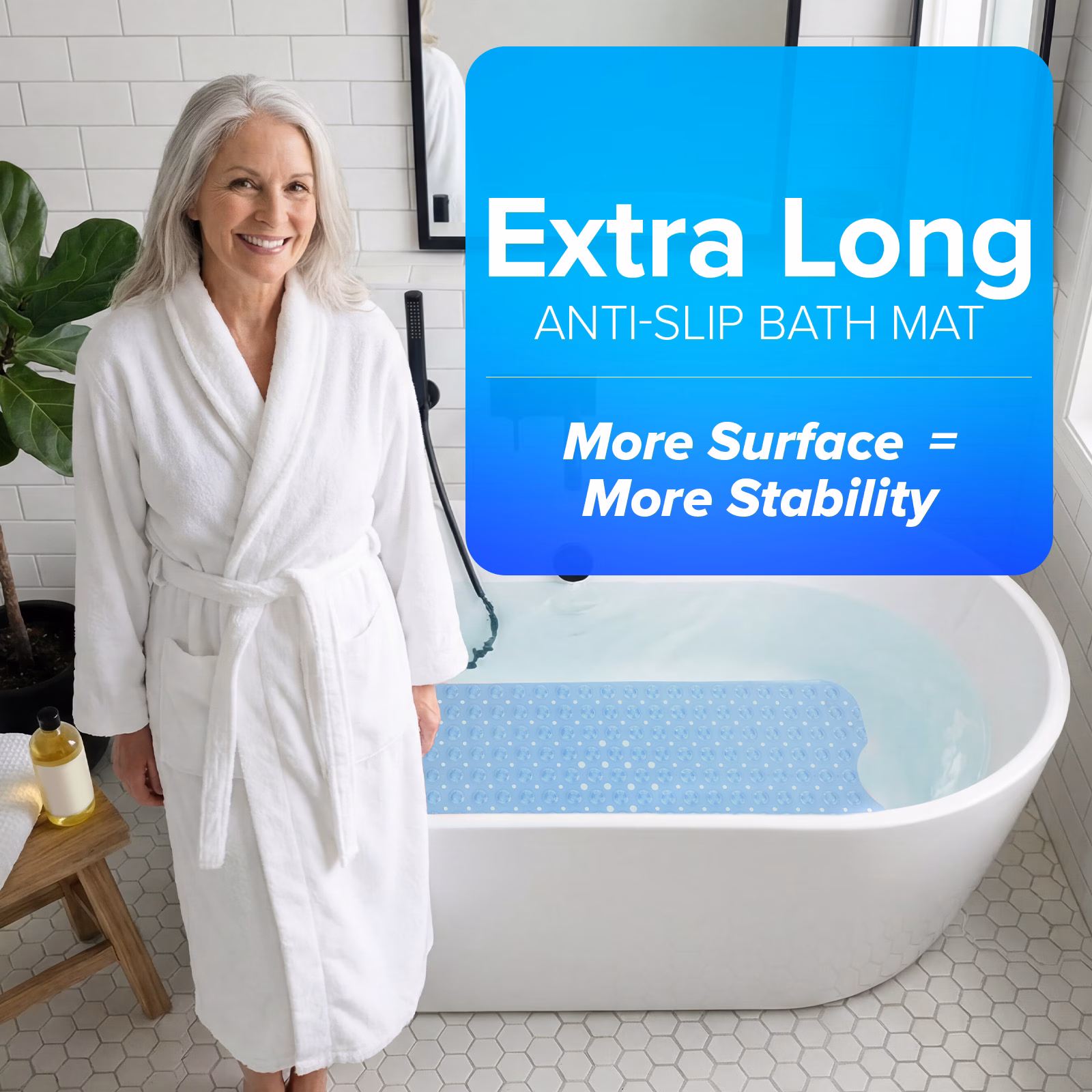 thumbnail image 5 of SlipX Solutions Bathtub Mat Non Slip 39 x 16, Extra Long Bathroom Shower Mat, Suction Cups, 5 of 8