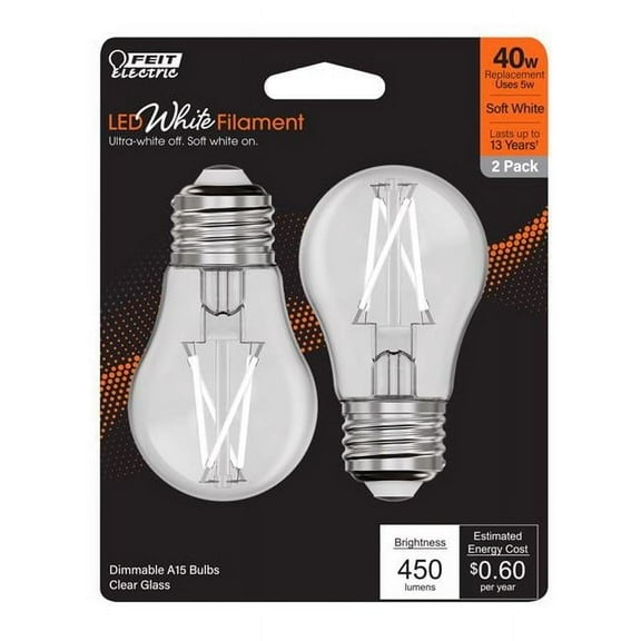A15 E26 Medium Filament LED Bulb, Soft White - 40W Equivalence - Pack of 2