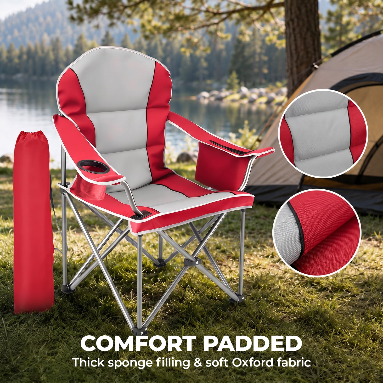 Alvantor Oversized Folding Camping Chair, Heavy Duty Outdoor Chair with Cup Holder Storage and Cooler Bag, 500 LBS, Portable for Outdoor Beach Picnic