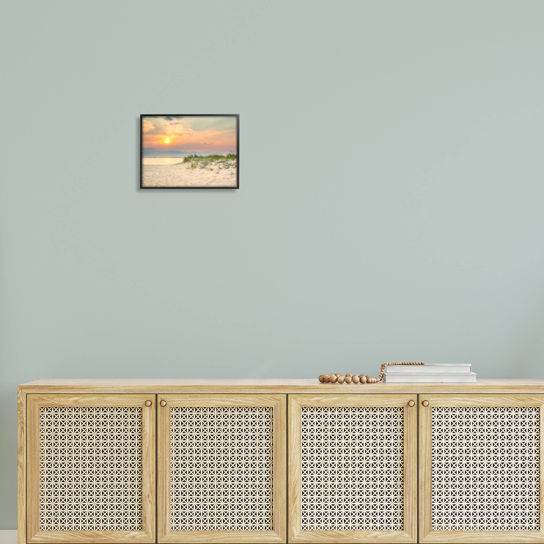 Rising Sun Seaside Beach Morning Coastal Photograph Black Framed Art Print Wall Art