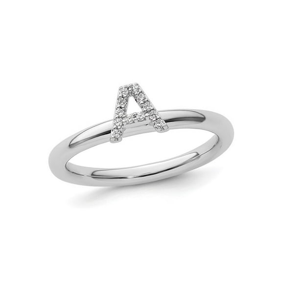 Gem & Harmony 14K White Gold Intial - A - Ring with Accent Diamond for Women
