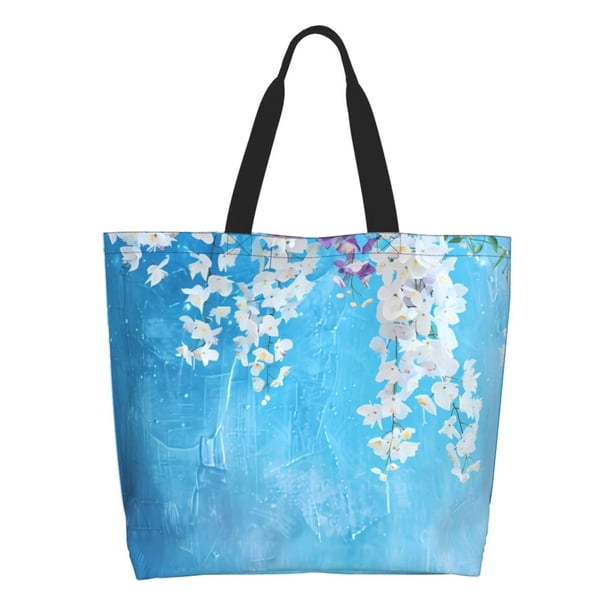 Disketp Hanging Orchids Floral Blue Bolsa Tote Estampada para Mujer, Bolso de Hombro y de Mano para Compras y Viajes
