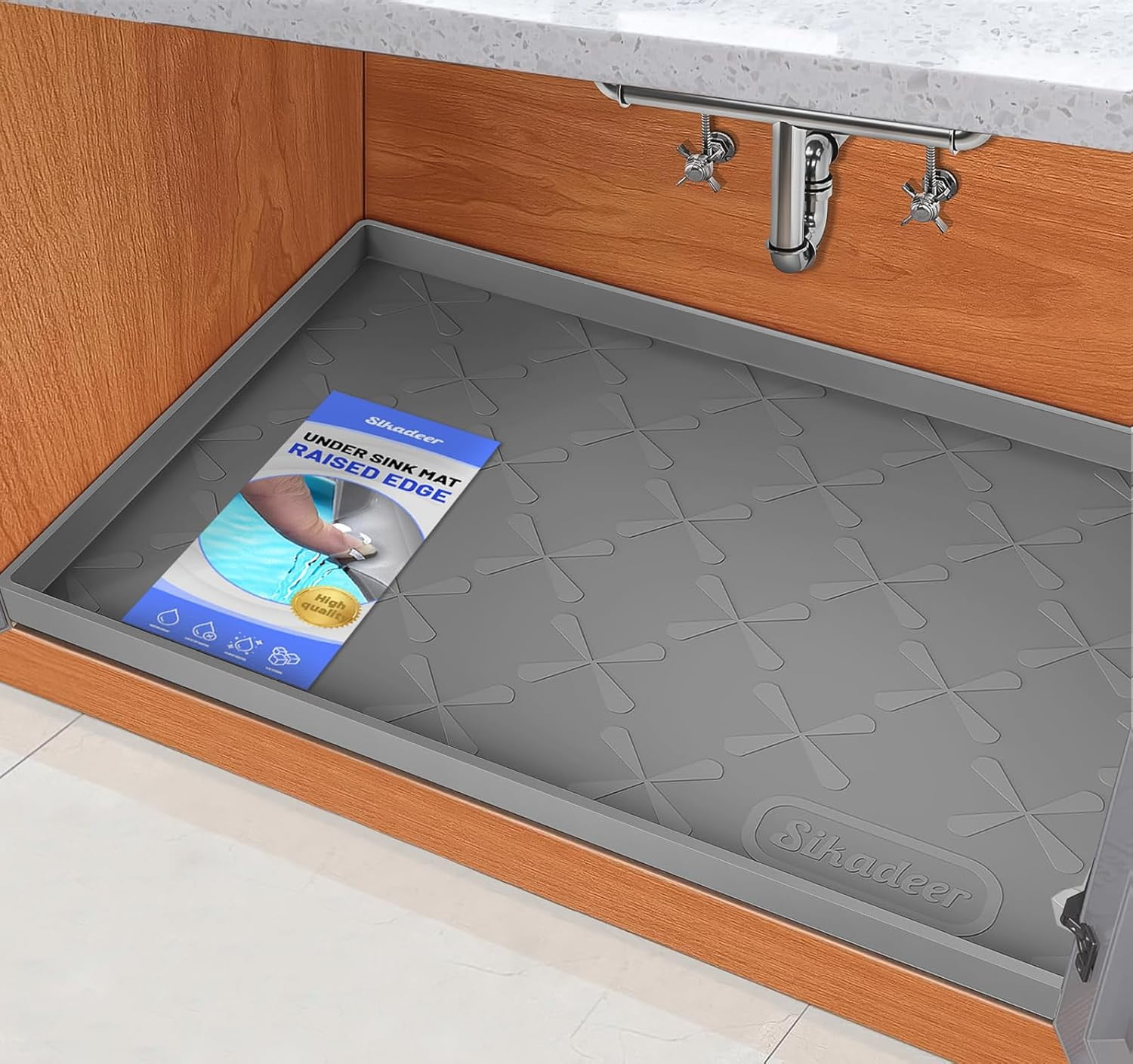 RGHJAR-19" x 19" Under Sink Mat Waterproof, Silicone Mat Kitchen Drawer Shelf and Cabinet Liner, Sink Protector for Kitchen Organizers and Storage, Boot Tray Pet Food Mats