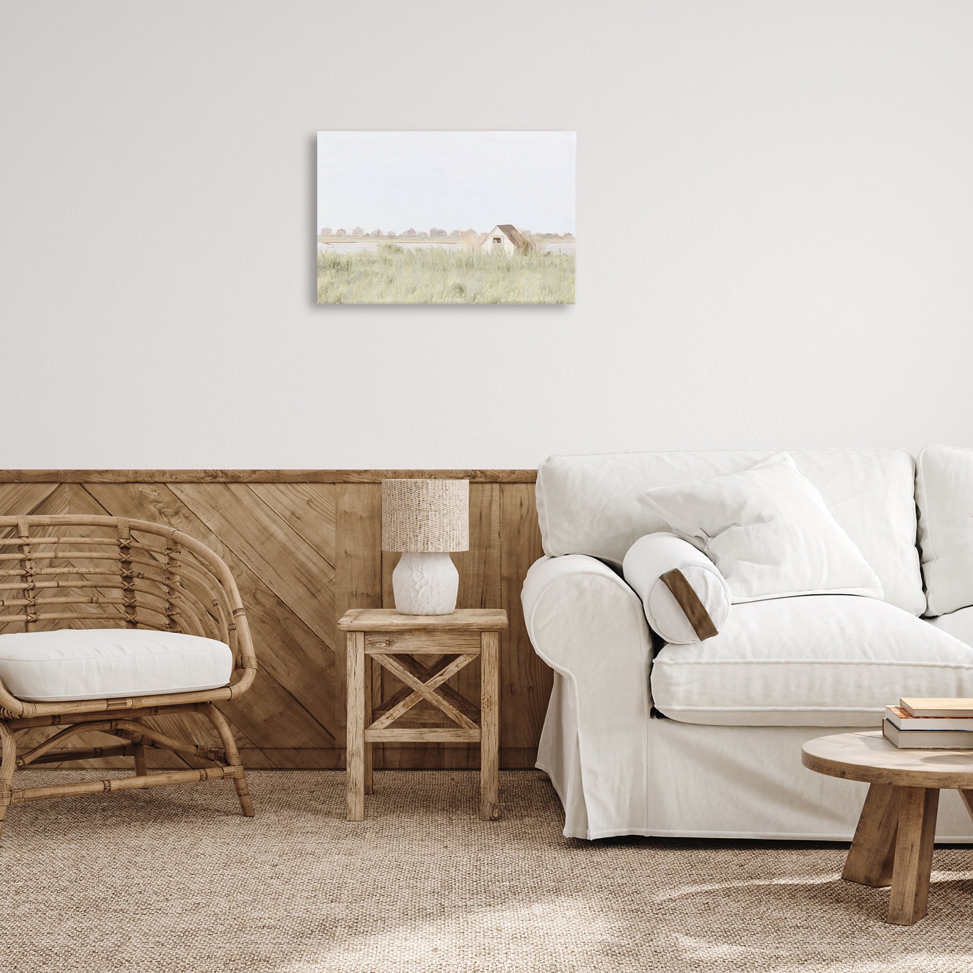 Stupell Industries Swaying Grass By Cottage Landscape & Nature Painting Wrapped Canvas Art Print Wall Art, 24 x 16