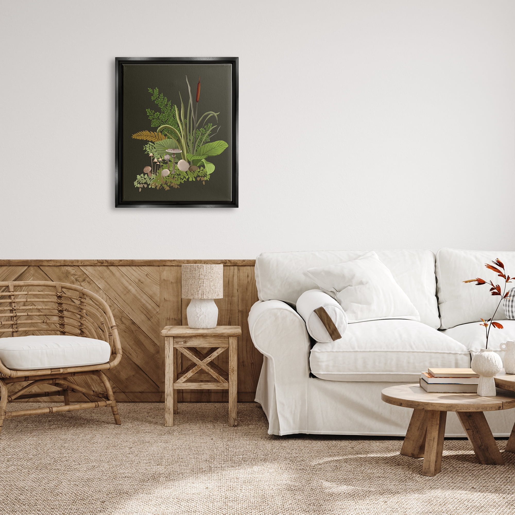 Stupell Industries Natural Forest Floor Botanical Arrangement Mixed Mushrooms Ferns Graphic Art Jet Black Floating Framed Canvas Print Wall Art, Design by House of Rose