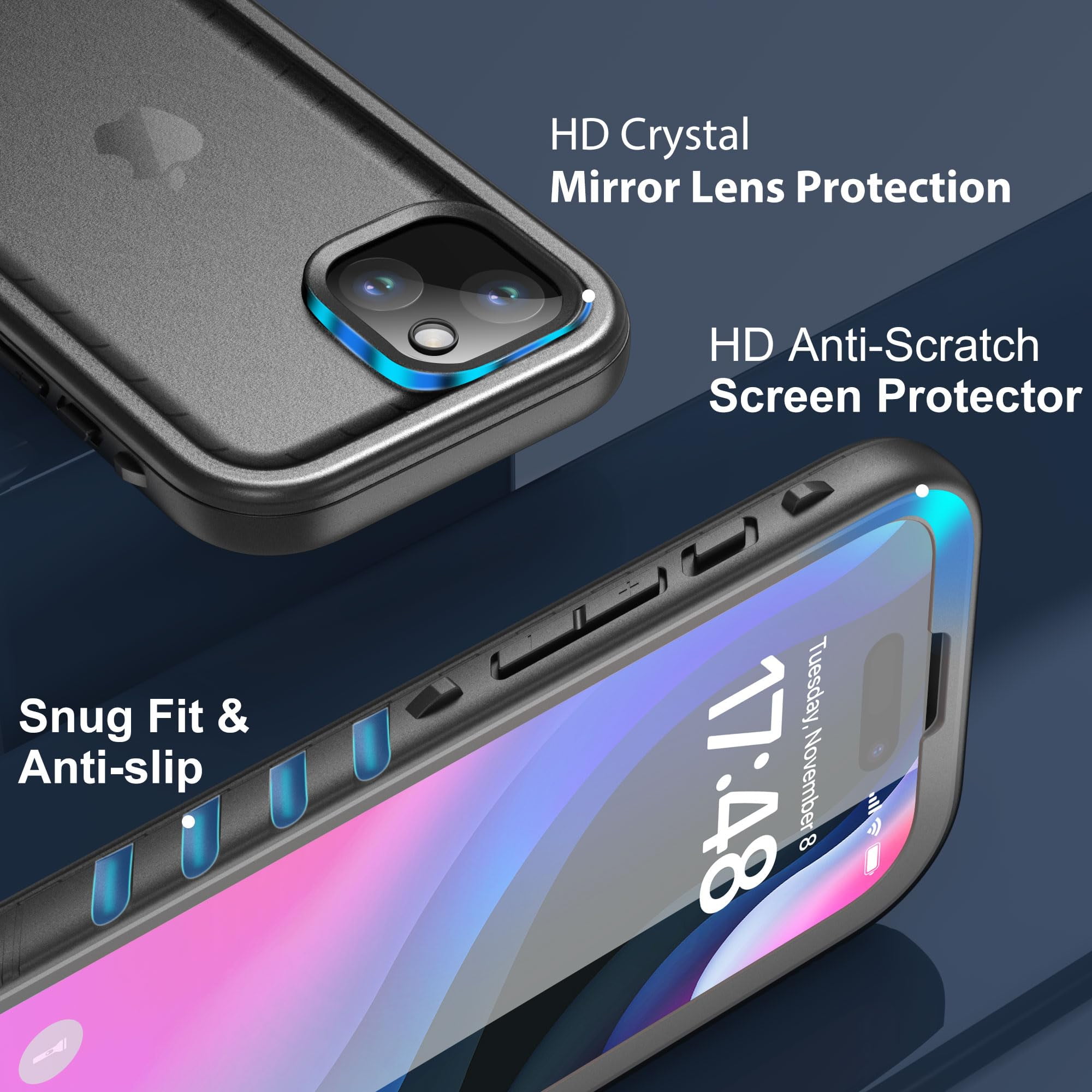 SPORTLINK Waterproof Case for iPhone 15 Plus Military Dropproof Full Body Shockproof Dustproof Phone Screen Protector Cover 6.7 inch - Frosted Black