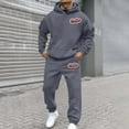 thumbnail image 2 of Mens Sweatsuits 2 Piece Set Casual Jogging Gym Sweat Suits Casual Letter Printed Hoodie Set Fall Winter Clothes, Grey, Size XXL, 2 of 7