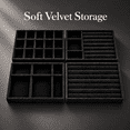 thumbnail image 2 of 4-Pack Jewelry Tray Drawer Organizer, Stackable Velvet Jewelry Storage Trays for Rings, Earrings, Necklaces and Bracelets, Black, 8.27 x 4.92 in, 2 of 7