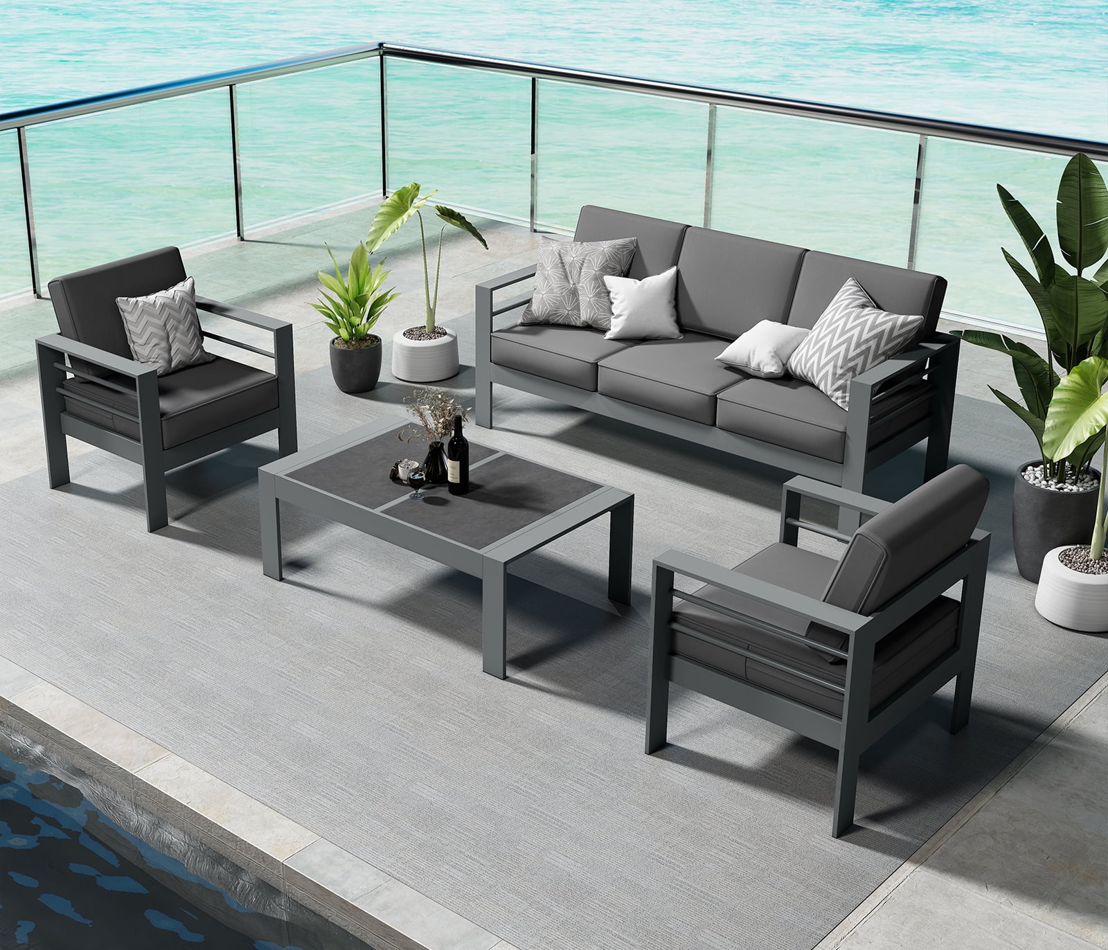 Outdoor Aluminum Patio Furniture Set, 4 Pieces Sectional Conversation
