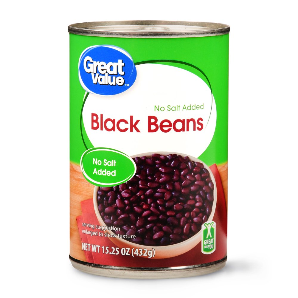 Great Value Black Beans No Salt Added, 15.25 Oz