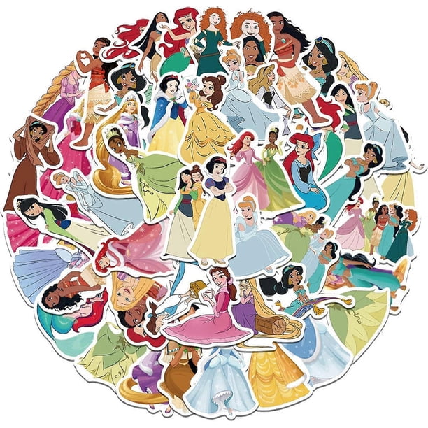 50-Pack Princess Themed Waterproof Stickers for Water Bottle Cup Laptop Bicycle Skateboard Luggage Vinyl Graffiti Patch