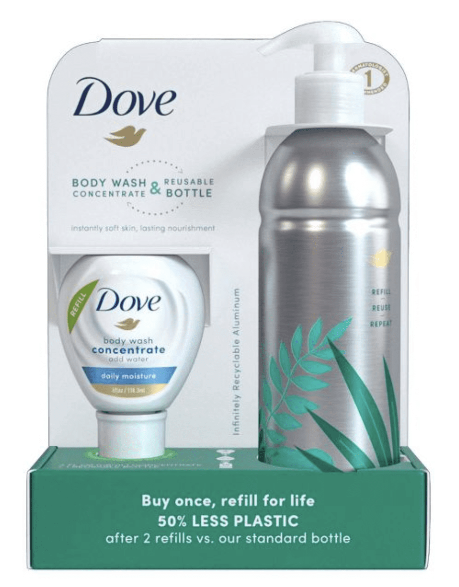 Dove Daily Moisture Body Wash Refill Concentrate & Reusable Aluminum Bottle - 4 fl oz/Makes 16 fl oz