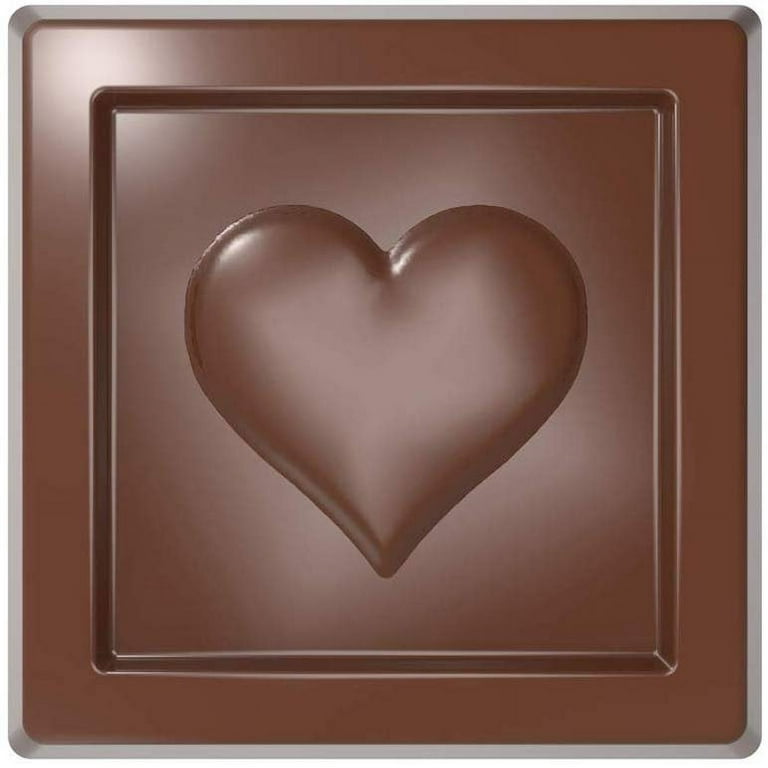 Chocolate World 1959 Polycarbonate Chocolate Mold Heart-in-Square Candy  Mould with 21 Cavities, Each 31.9mm x 31.9mm x 5mm High 