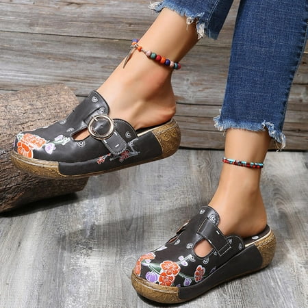 

Ozmmyan Women s Summer Plus-size Casual Vintage Print Patchwork Braid Sandals Gifts Pick for Less