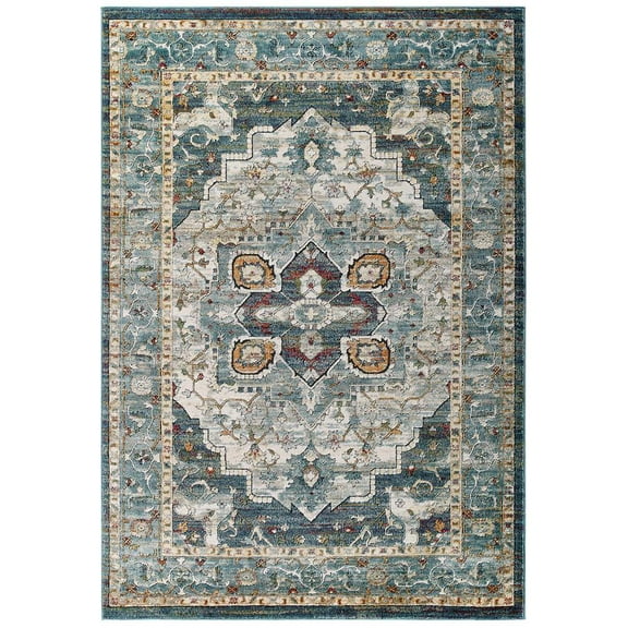 Modway Tribute Diantha Distressed Vintage Floral Vintage Medallion 8x10 Area Rug in Multicolor