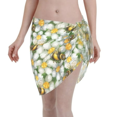 Adobk Bees And Flower Swimsuit Coverups For Women Beach Bikini Short Skirt For Swimwear
