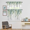 thumbnail image 5 of Kitchen Window Curtains Valance and Tier Set, Gradient Green Eucalyptus Leaves Rod Pocket Tier Curtains and Valance 3 Piece Set, Watercolor Botanical Window Treatment for Bedroom Living Room, 5 of 9
