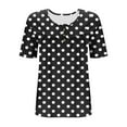thumbnail image 6 of T Shirts for Women Plus Size Short Sleeved Polka Dot Round Neck Button Up Pleated T Shirt Top, 6 of 6
