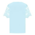thumbnail image 5 of Summer Tops for Women Elegant Short Sleeve V-Neck Lace Stitching Pullover Blouse Shirt Solid Color Casual Tops Light Blue XL, 5 of 6