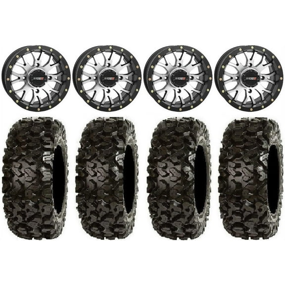 System 3 ST-3 Machined 14" Wheels 28" Rip Saw Tires Yamaha Viking Wolverine YXZ1000R CFMoto ZForce 950 UForce 1000