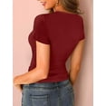 thumbnail image 2 of Summer Women's Scoop Neck Short Sleeve Shirts Ribbed Slim Fitted Casual Basic Top Blouses, 2 of 3