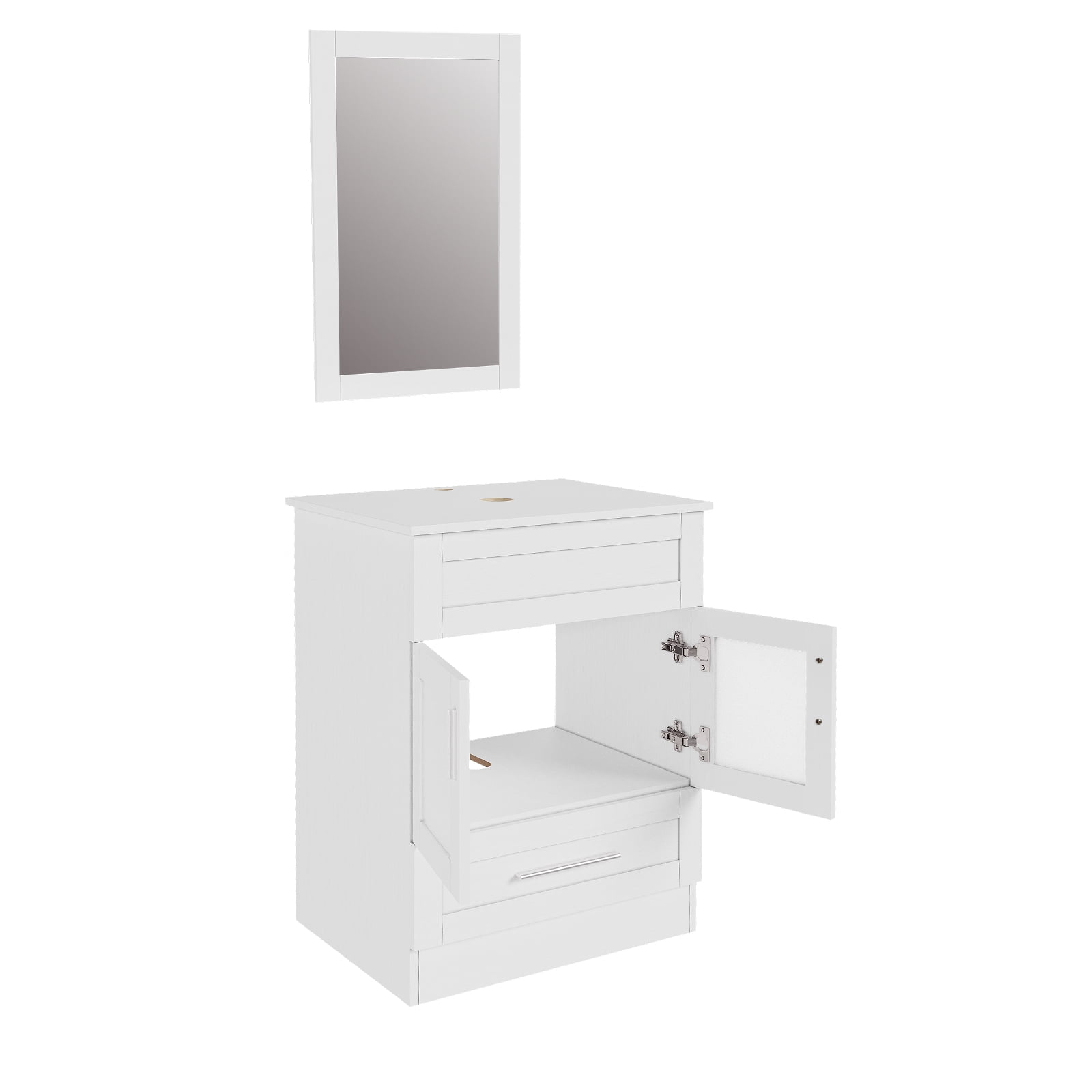 ELECWISH 24-Inch Bathroom Vanity in White with Mirror and Vessel Sink Set, Modern Stand Pedestal Cabinet with Glass Sink Set