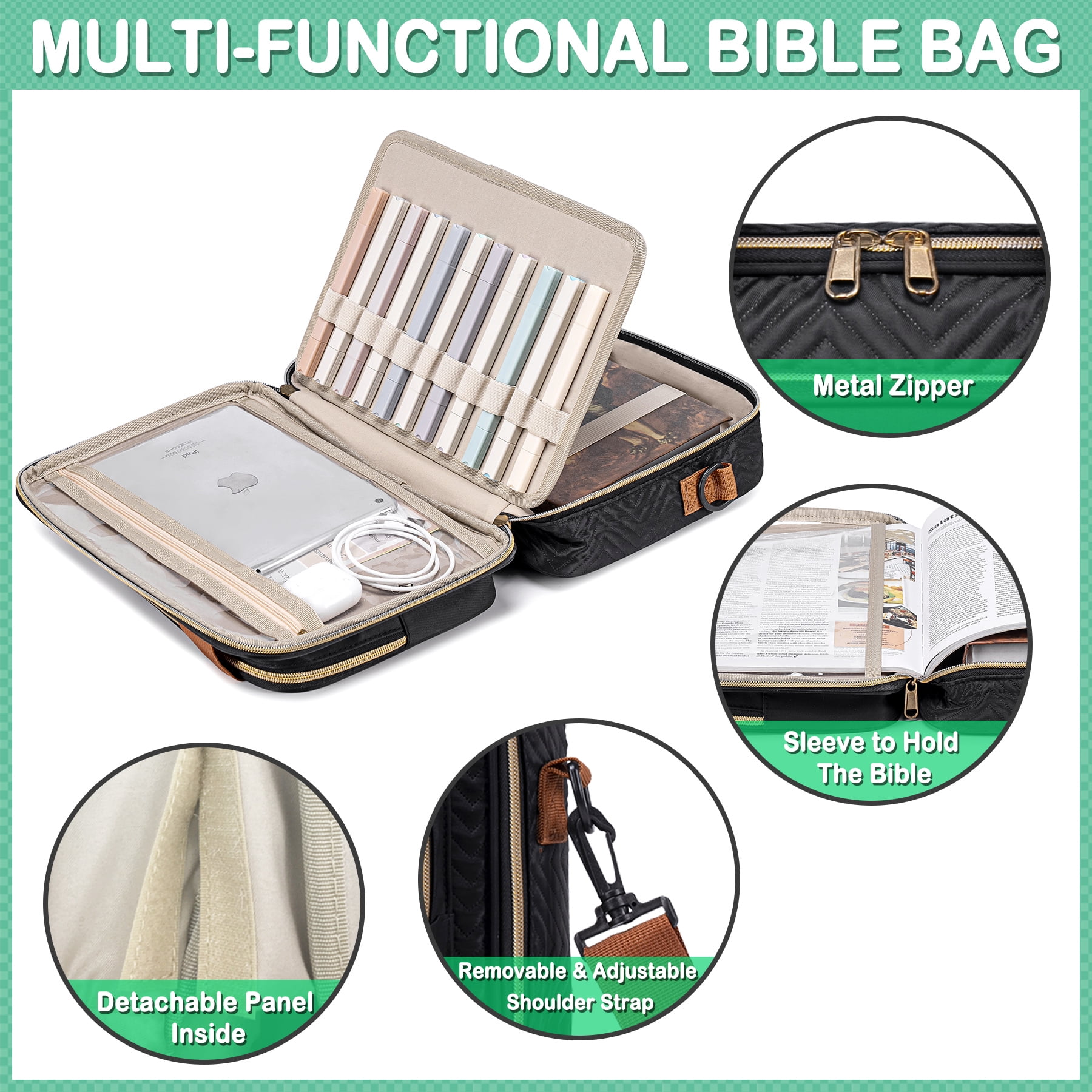 TuErCao Bible Cover Case for Women Men Bible Study Supplies Book Bag Christian Catholic Spiritual Gifts with Shoulder Strap