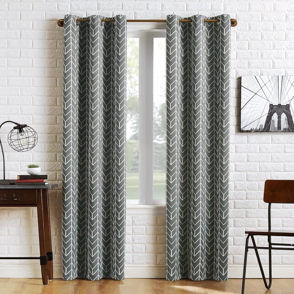 LKYUHGS-Kenwood Chevron Blackout Grommet Curtain Panel, 40" x 95", Gray