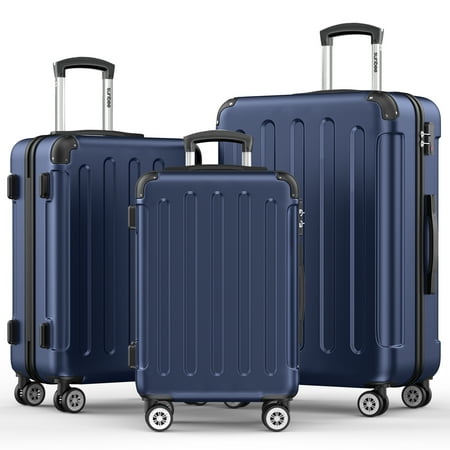 Sunbee 3 Piece Luggage Sets Hardshell Lightweight Suitcase with TSA Lock Spinner Wheels Deep Blue