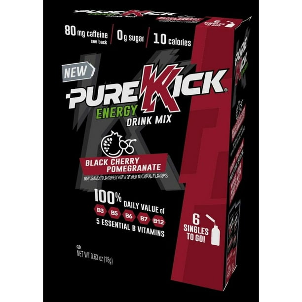 Pure Kick Black Cherry Pomegranate Energy Drink Mix, 0.105 Ounce 72 per Case.