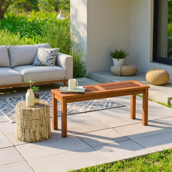 Topcobe Backless and Breathable Slatted Seat Dining Bench, Natural