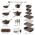 thumbnail image 6 of Carote 32-Piece Nonstick Pots and Pans, Granite Cookware Set with Bakeware & Knives, Brown, 6 of 12