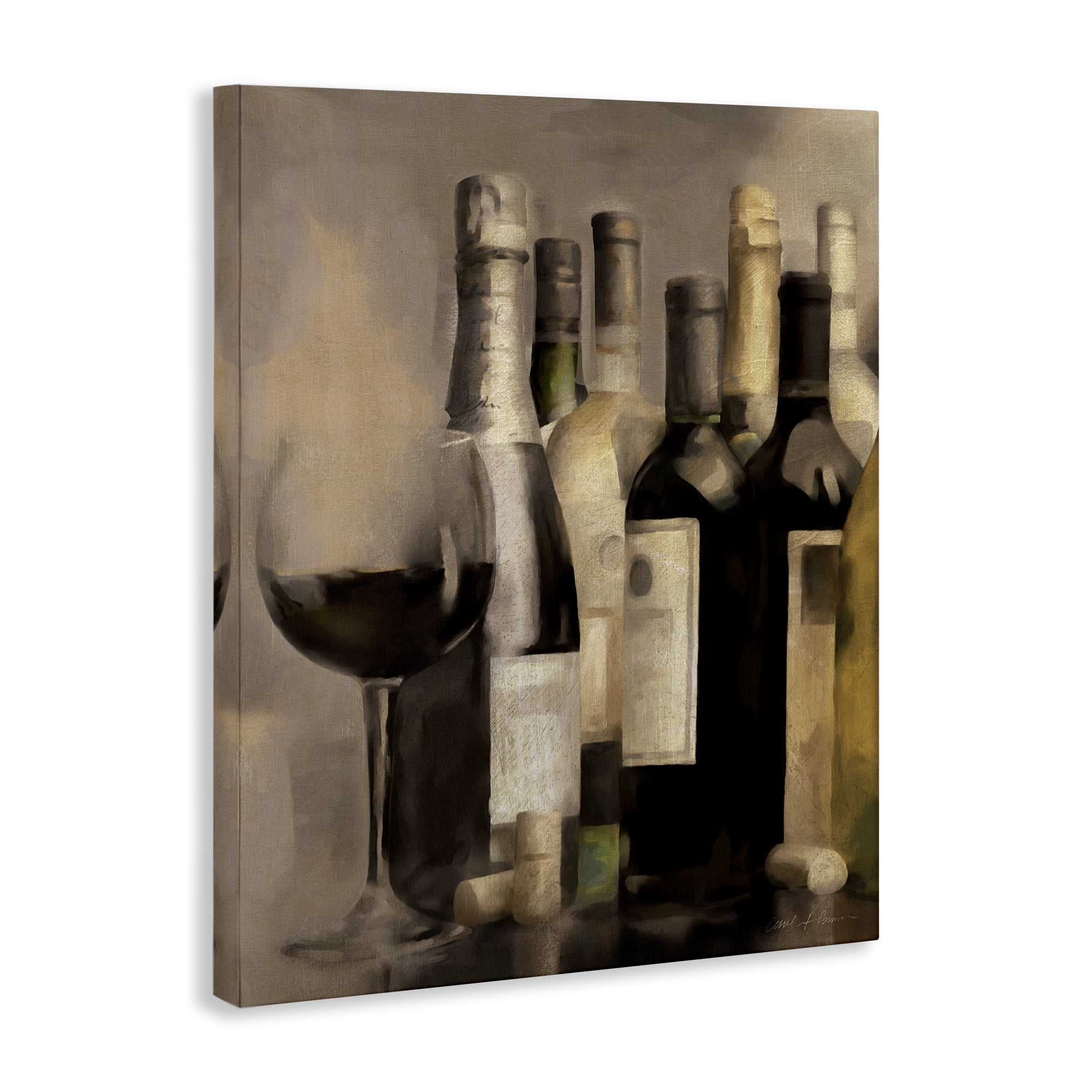 Stupell Industries Wine Glass with Bottles Food & Beverage Painting Wrapped Canvas Art Print Wall Art, 30 x 40